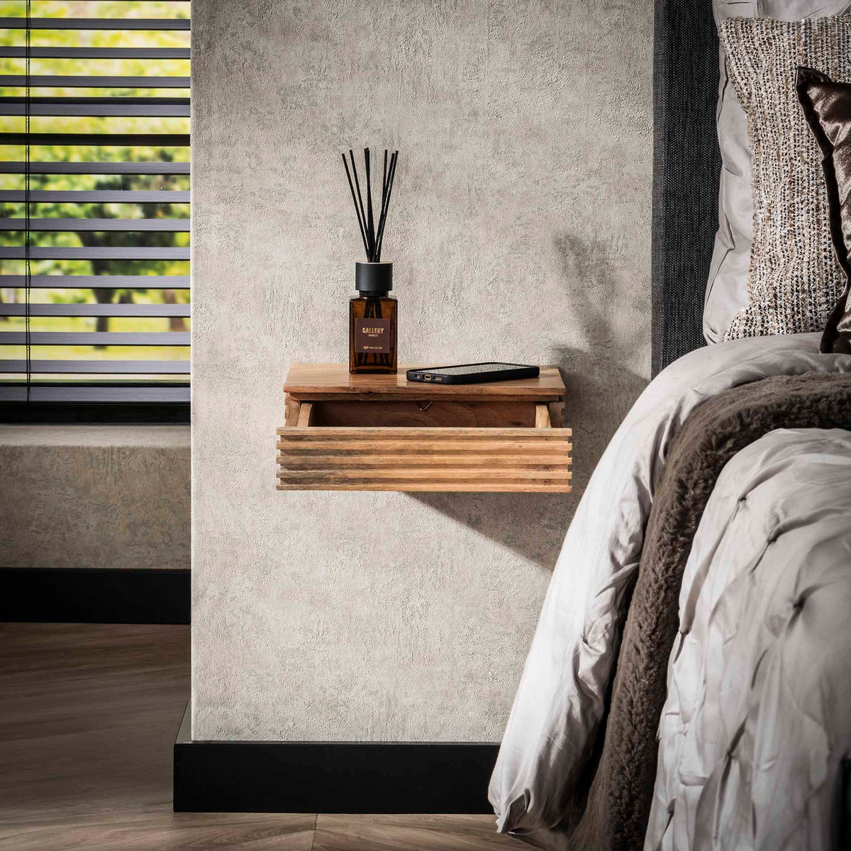 Bedside tables - Avela XS Bedside table 1 drawer solid acacia set of 2 - Dimehouse
