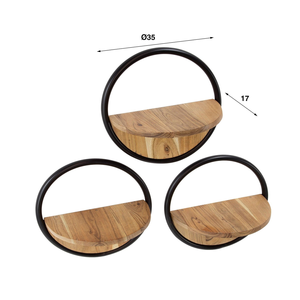 Wall shelves - Wall shelf Round Ø35 Solid Acacia wood set of 3 - Dimehouse