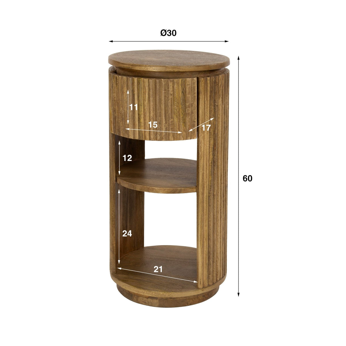 Bedside tables - Lio Round bedside table Mango wood Sand 1 Drawer - Dimehouse