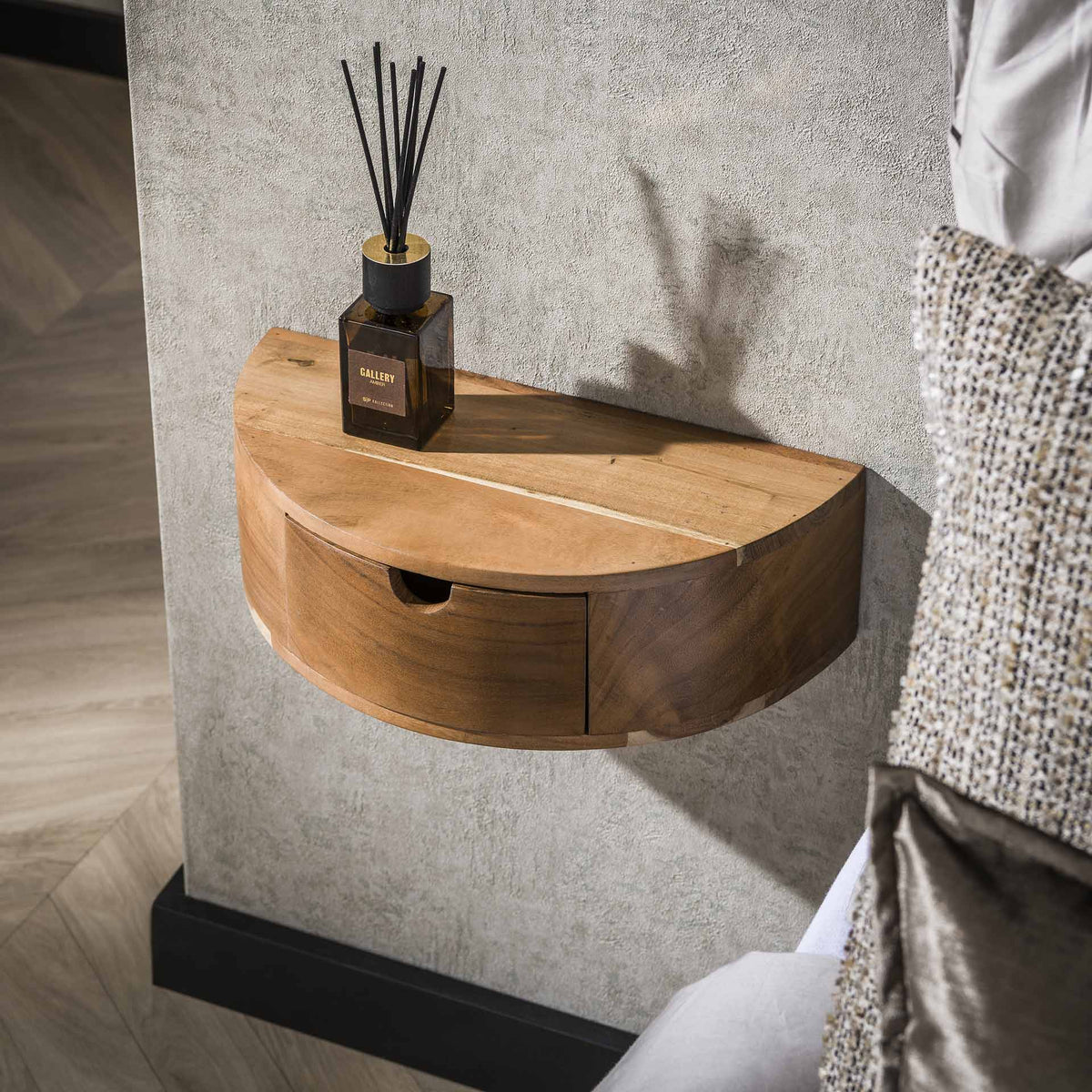 Bedside tables - Floating Bedside Table Noa Half Round Acacia Wood - Dimehouse