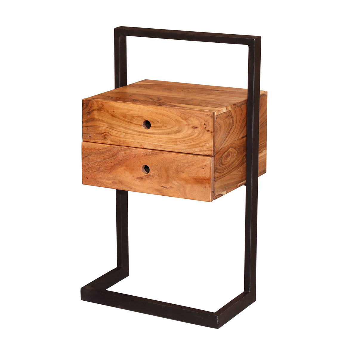 Bedside table Camila 2L DH Interior Acacia LxWxH 82x50x30 Acacia wood White photo diagonal front view