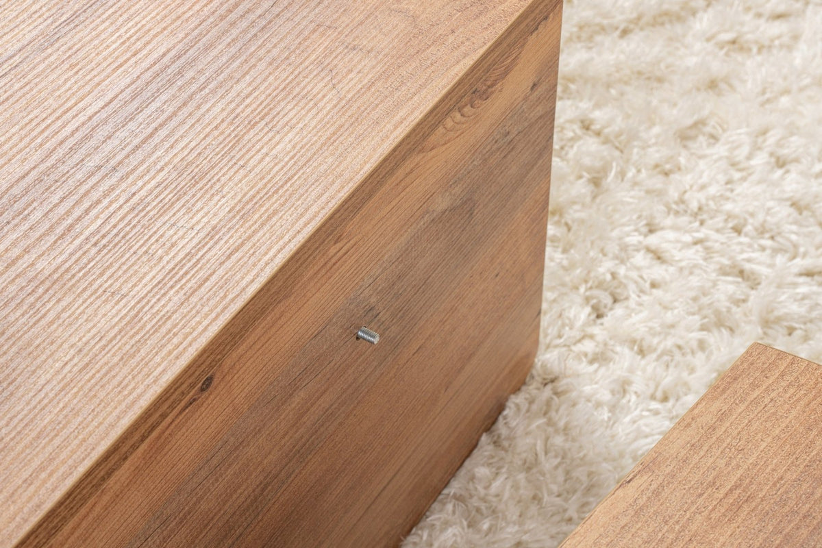 Coffee Tables - Round Coffee Table Atlantic Pine Wood Stepped Melamine 90 cm Orin - Dimehouse