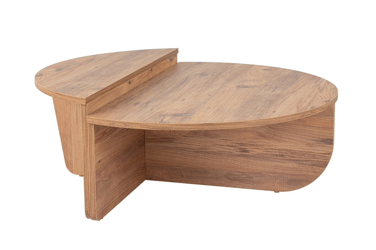 Coffee Tables - Round Coffee Table Atlantic Pine Wood Stepped Melamine 90 cm Orin - Dimehouse