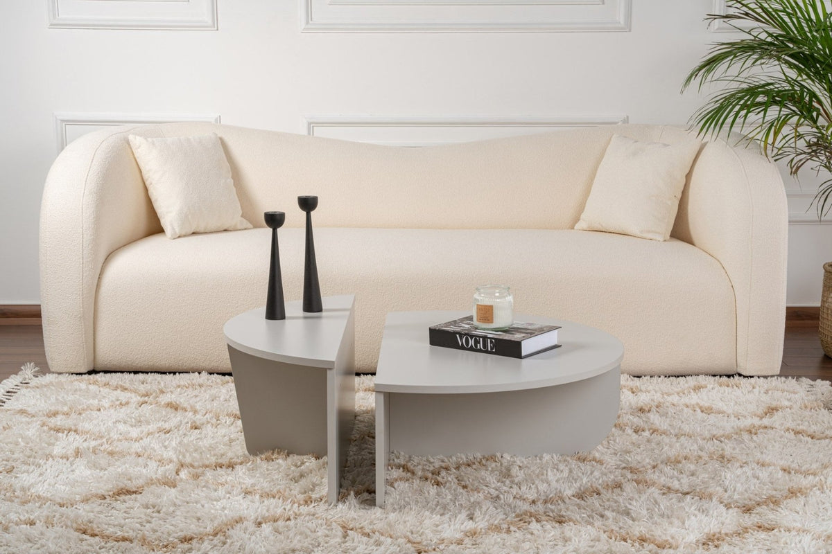 Coffee Tables - Round Coffee Table Gray Stepped Melamine 90 cm Orin - Dimehouse