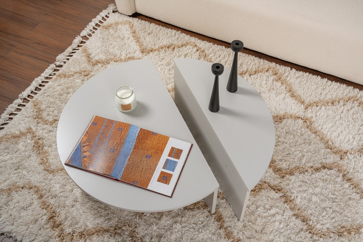 Coffee Tables - Round Coffee Table Gray Stepped Melamine 90 cm Orin - Dimehouse