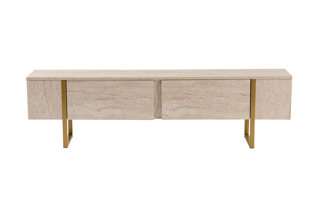 TV Furniture - TV Furniture Beige Melamine Gold Frame Blitz 50x180x29.5 cm - Dimehouse