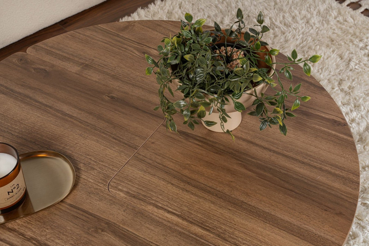 Coffee tables - Round Coffee Table Moari Walnut Melamine 90 cm - Dimehouse