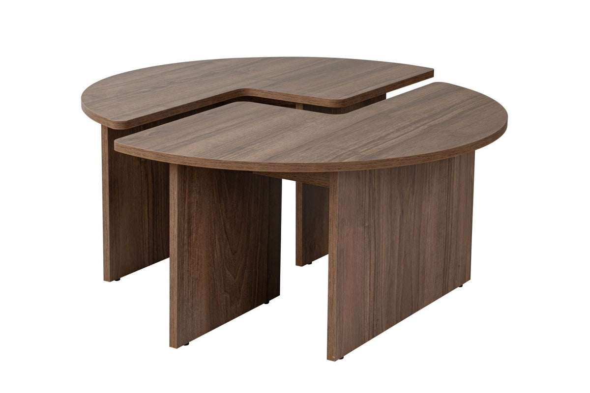 Coffee tables - Round Coffee Table Moari Walnut Melamine 90 cm - Dimehouse
