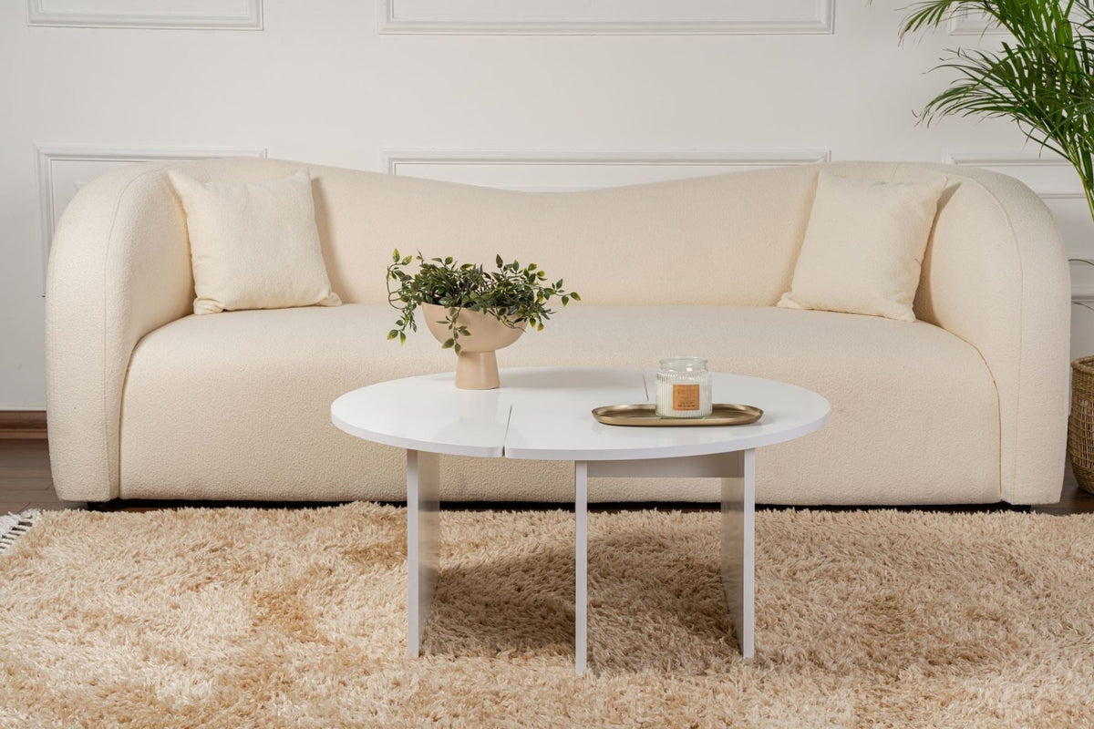 Coffee tables - Round Coffee Table Moari White Melamine 90 cm - Dimehouse