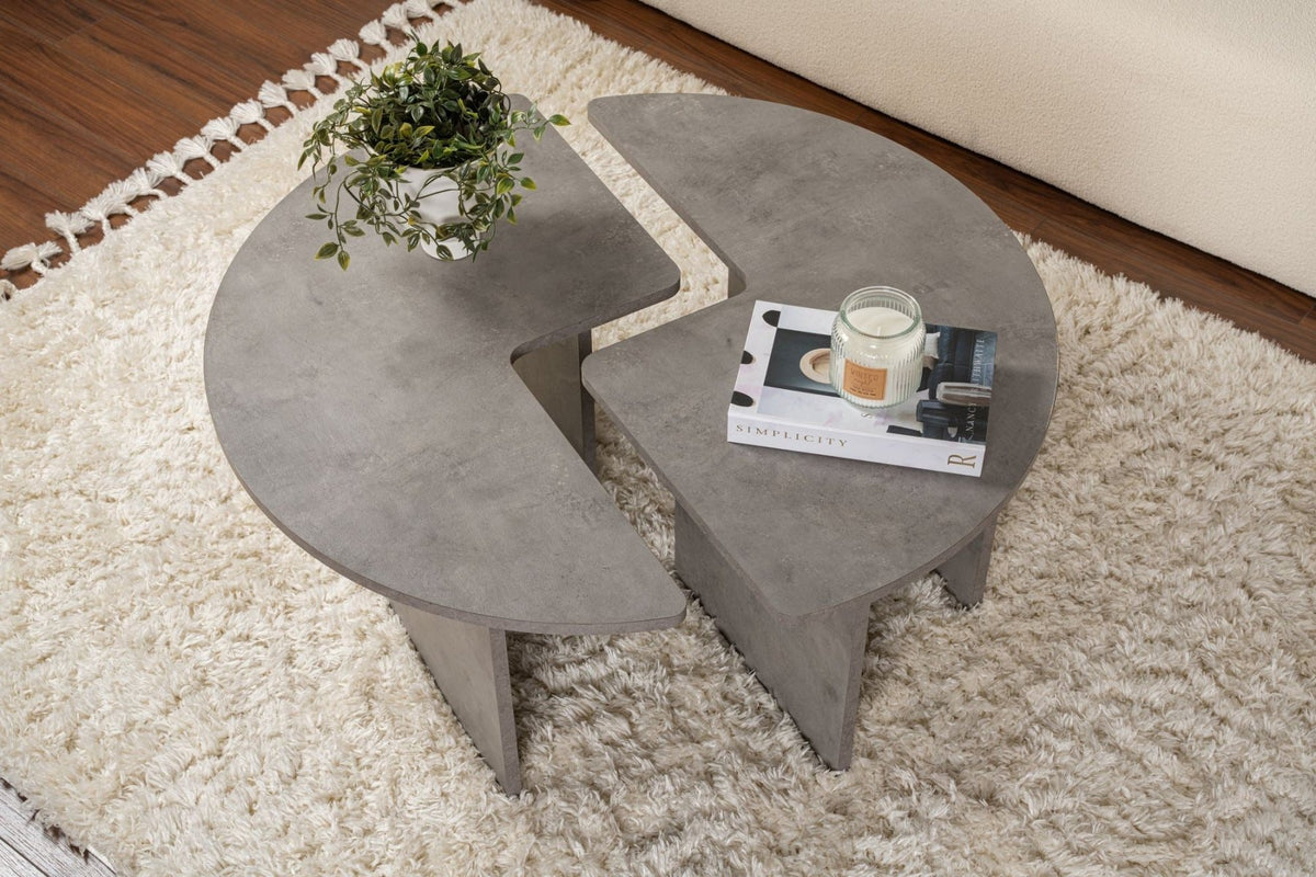 Coffee tables - Round Coffee Table Moari Concrete Look Gray Melamine 90 cm - Dimehouse