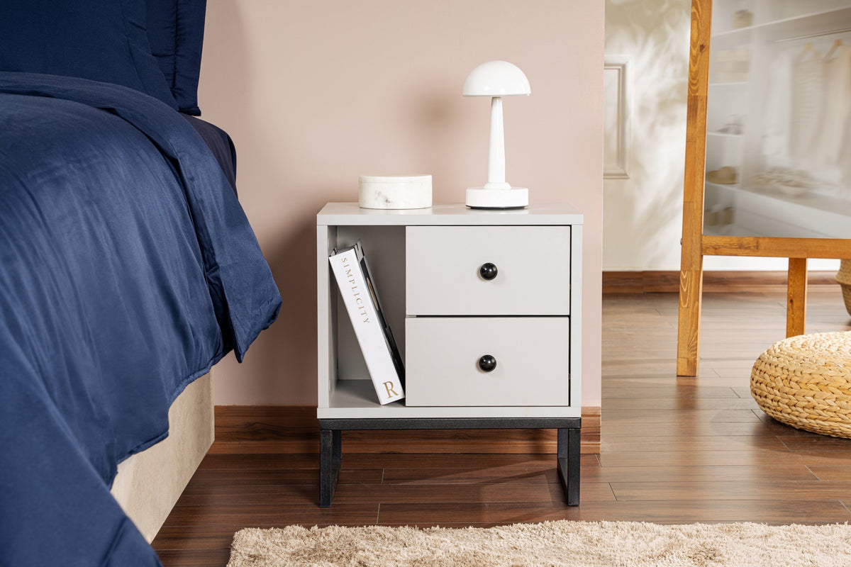 Bedside tables - Bedside table Gray Melamine Pulsar - Black Frame - Dimehouse