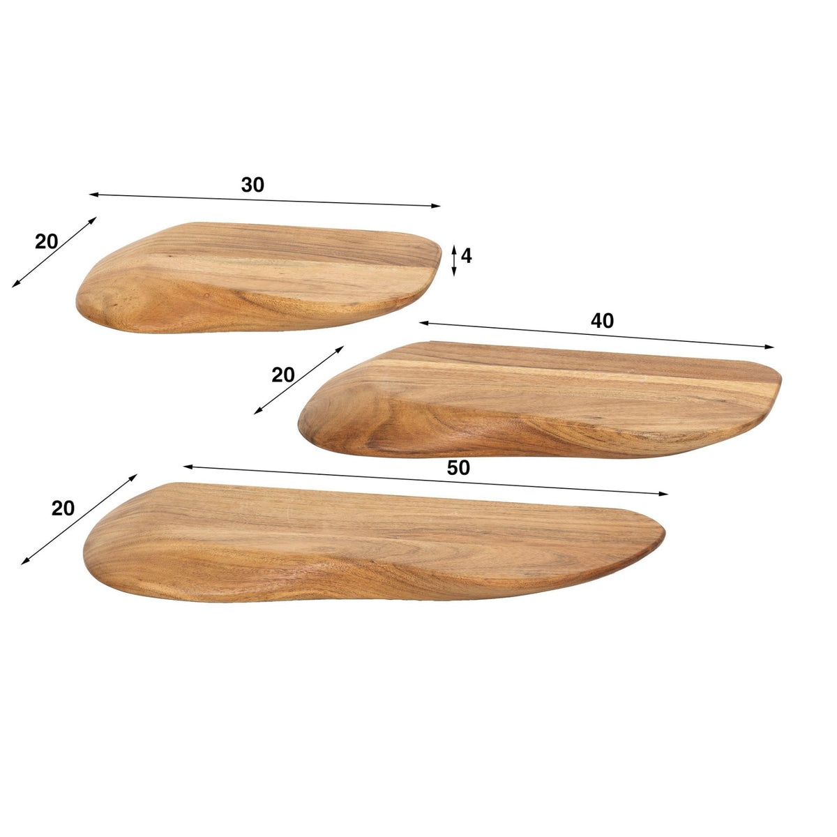 Wall Shelves - Nordic Set of 3 Wall Shelves Organic - Solid Acacia Wood - Dimehouse