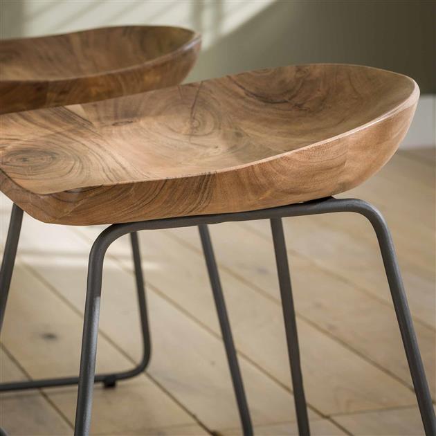Bar Stools - Set of 2 Industrial Low Stools Acacia Wood Novi - Seat Height 52 cm - Without Backrest - Dimehouse