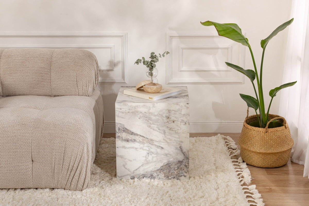 Side tables - Modern Side Table Kuub Square Marble Look - 45x45x50 cm - Dimehouse