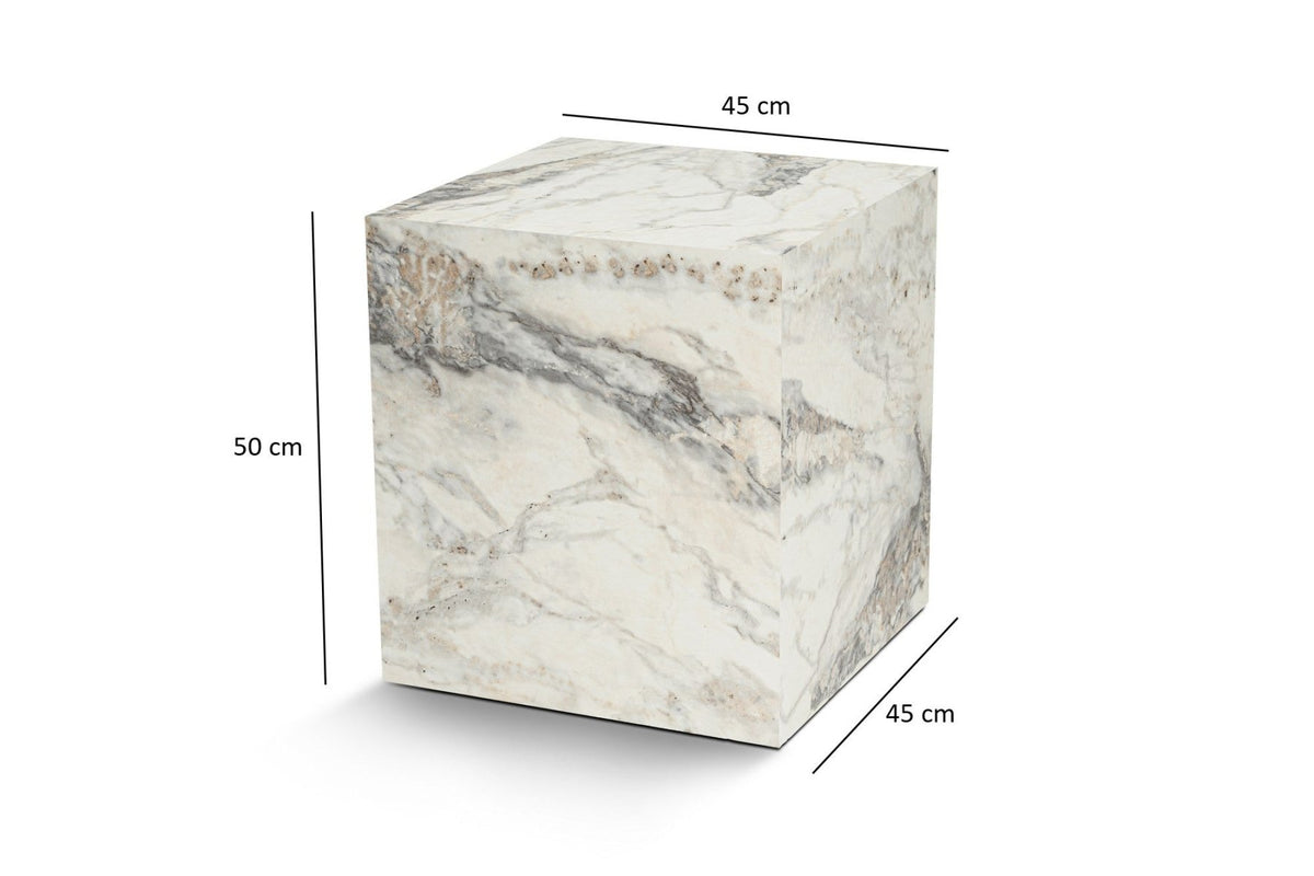 Side tables - Modern Side Table Kuub Square Marble Look - 45x45x50 cm - Dimehouse