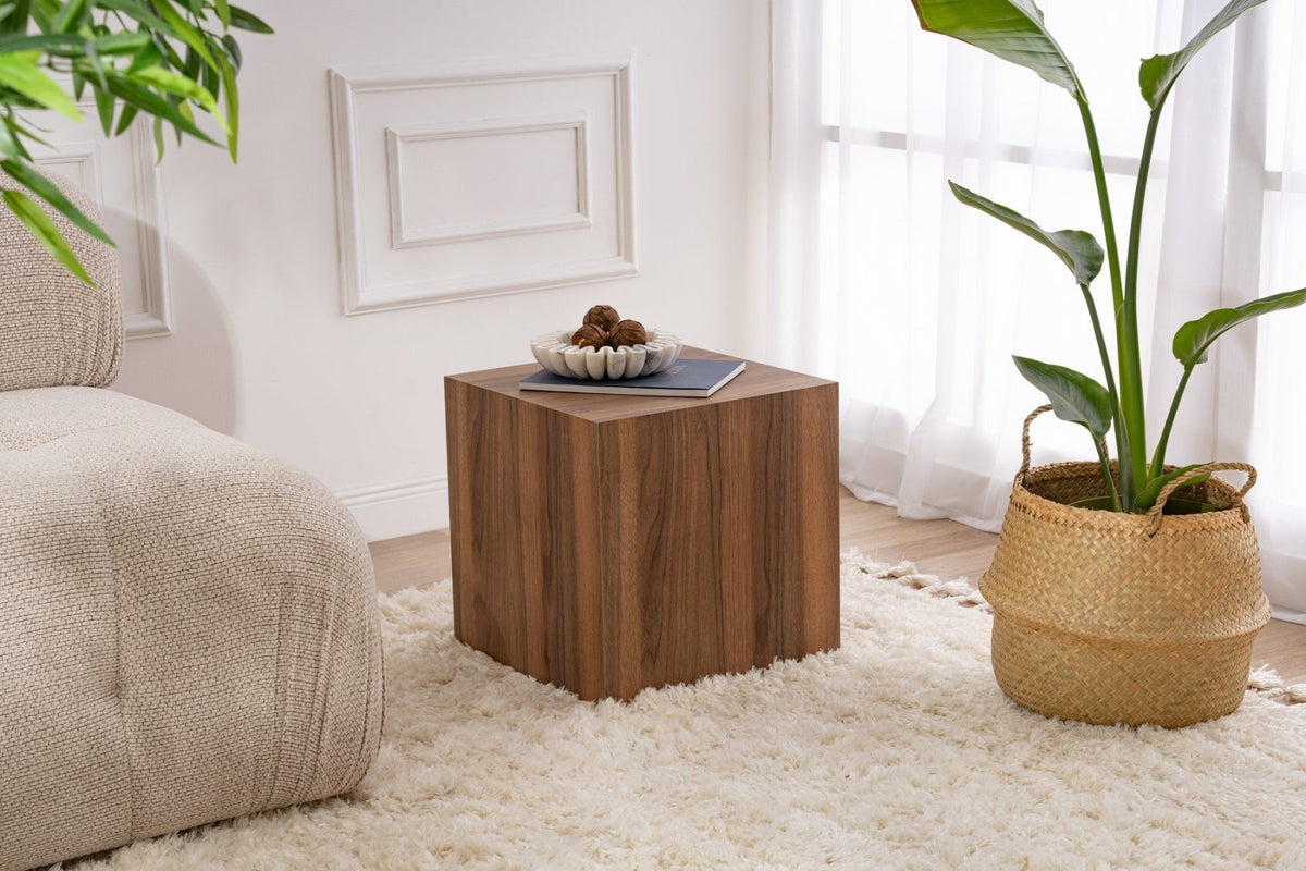 Side tables - Modern Side Table Cubic Square Walnut look - 45x45x50 cm - Dimehouse
