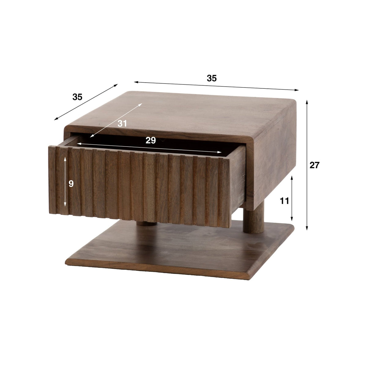 Bedside Tables - Floating Bedside Table Dex Acacia Wood Drift Brown 1 Drawer Open Shelf - Dimehouse