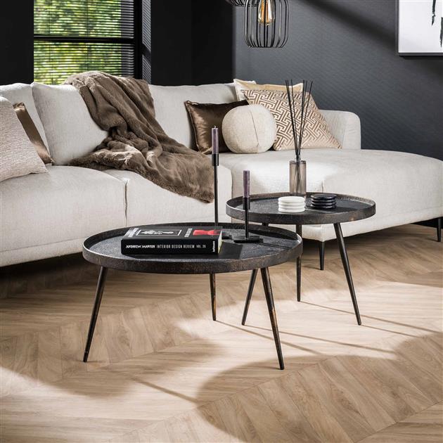 Coffee tables - Industrial coffee table set Owen gray metal - Dimehouse