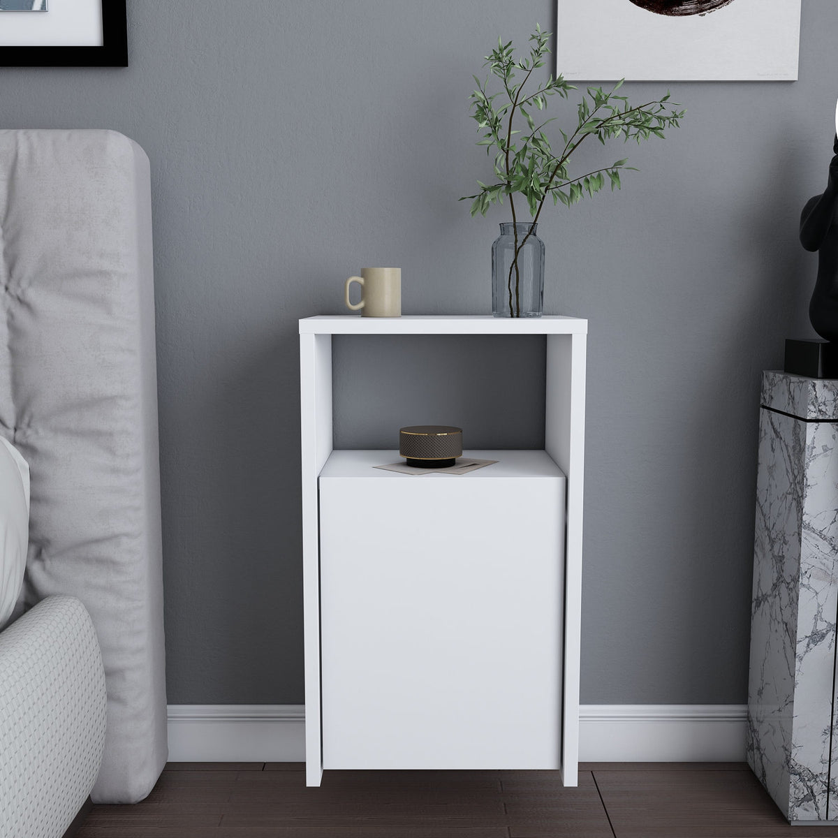 Carlin bedside table white 36 cm Melamine coated wood composite