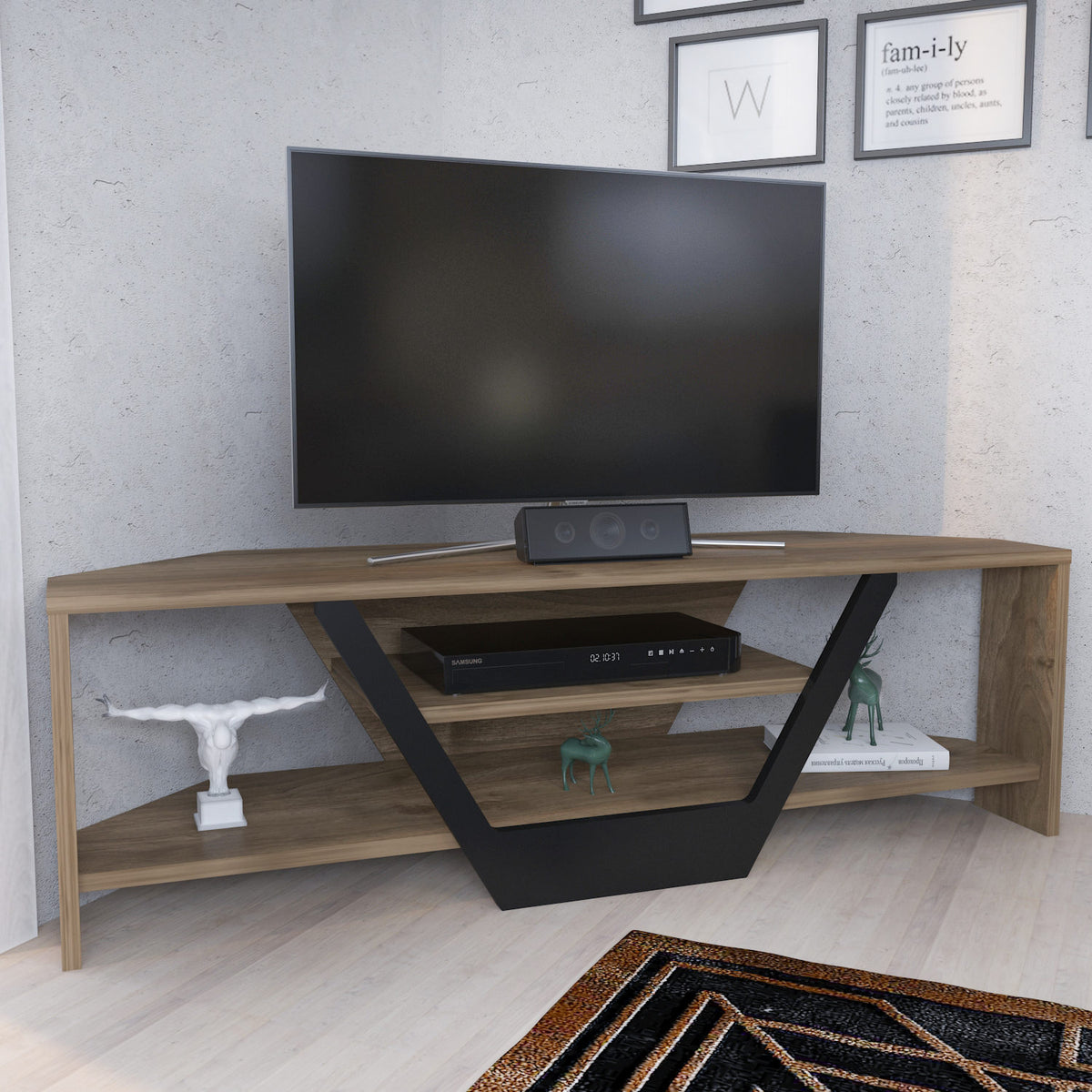 Sares TV cabinet walnut look with black 120 cm Walnut look / Black Melamine coated furniture panel