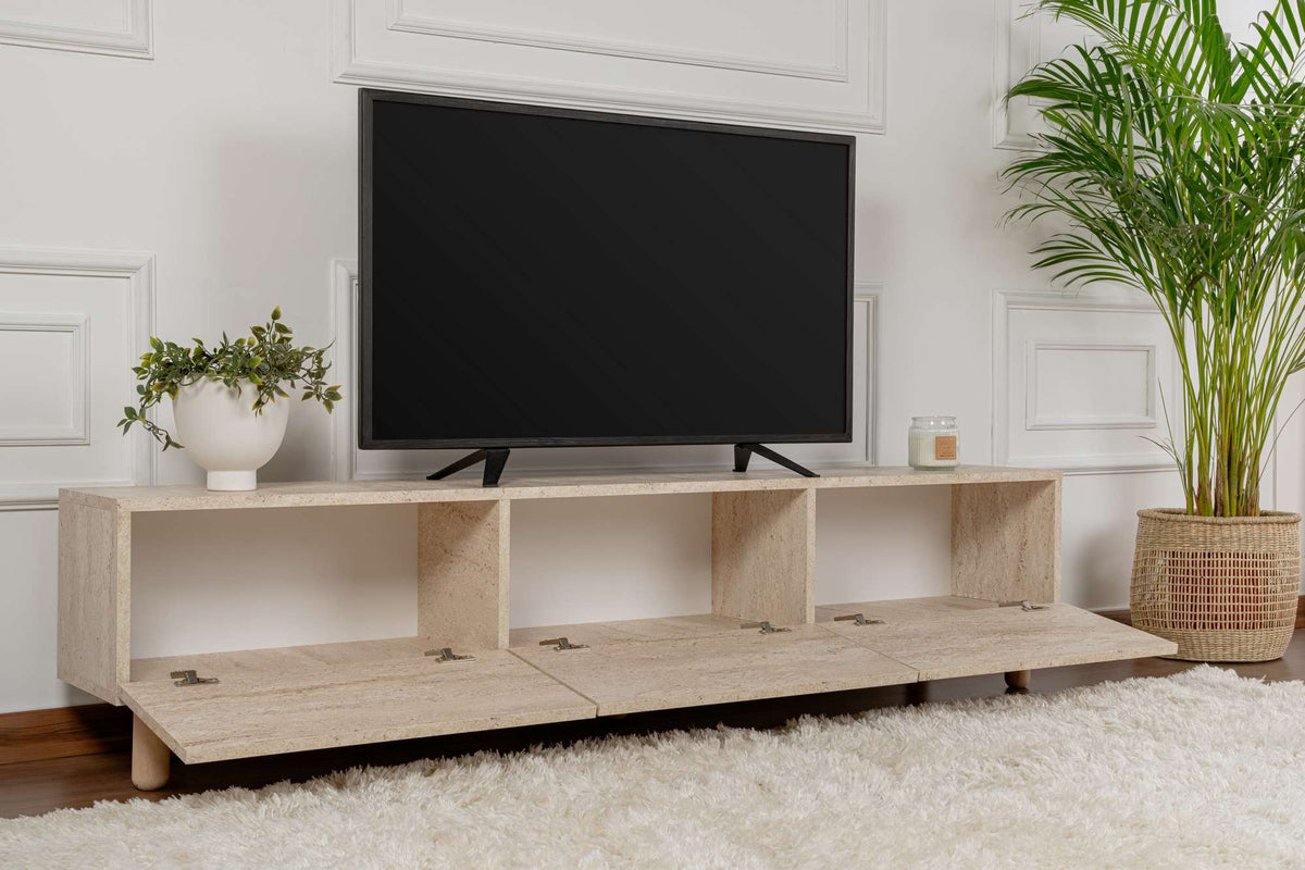 Alvin TV cabinet travertine look 180 cm Melamine coated furniture panel