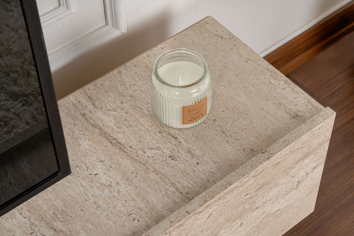 Alvin TV cabinet travertine look 180 cm Melamine coated furniture panel