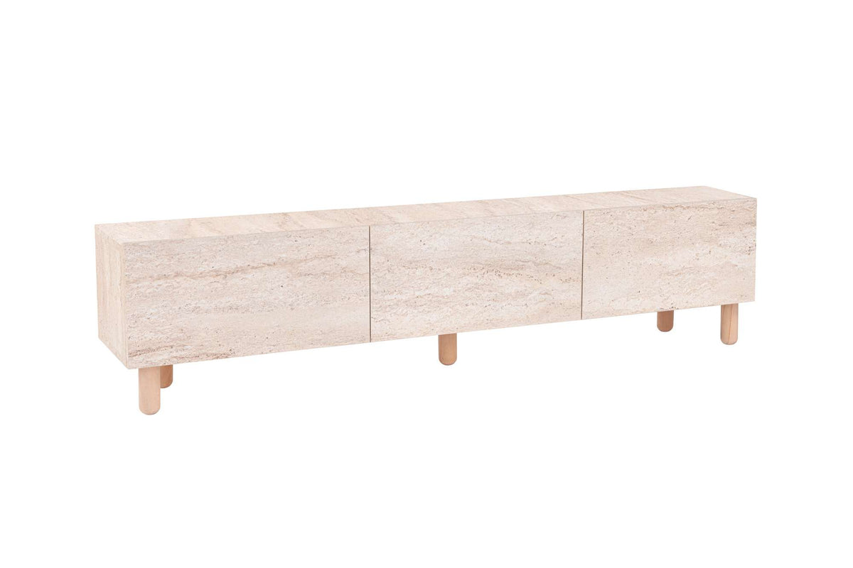 Alvin TV cabinet travertine look 180 cm Melamine coated furniture panel