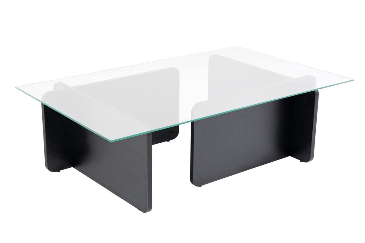 Coffee tables - Coffee table Black Wood Melamine Glass Opal 105x65x30 cm - Dimehouse