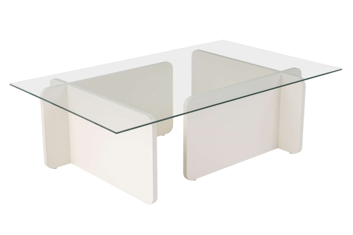 Coffee tables - Coffee table White Melamine Glass Opal 105x65x30 cm - Dimehouse