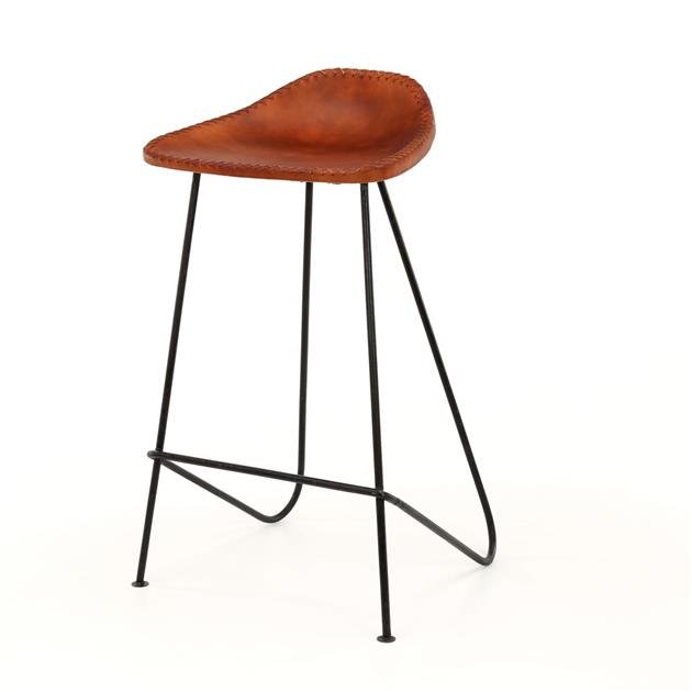 Bar Stools - Bar Stool Brown Leather Bruce - 67 cm - Without Backrest - Dimehouse