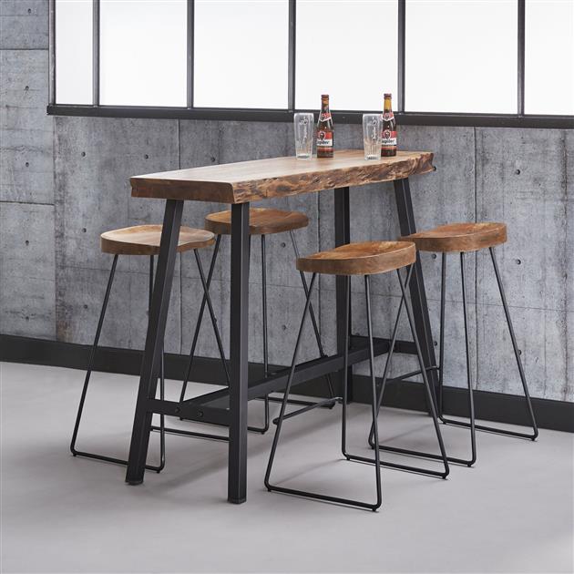 Bar stools - Set of 4 Bar stools Lenn Acacia wood - Seat height 71 cm - Without backrest - Dimehouse
