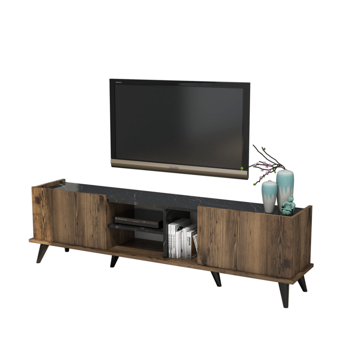 TV Furniture - TV Furniture Elegant Walnut Black Melamine 180x52x34 cm - Dimehouse