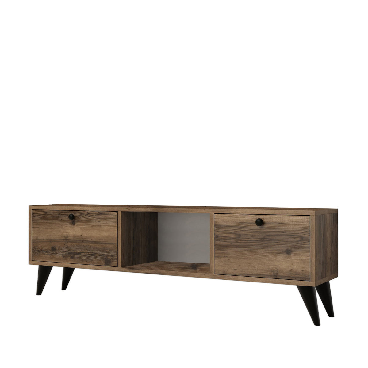TV Furniture - TV Furniture Serenat Walnut Black Melamine 138x42.6x29.5 cm - Dimehouse
