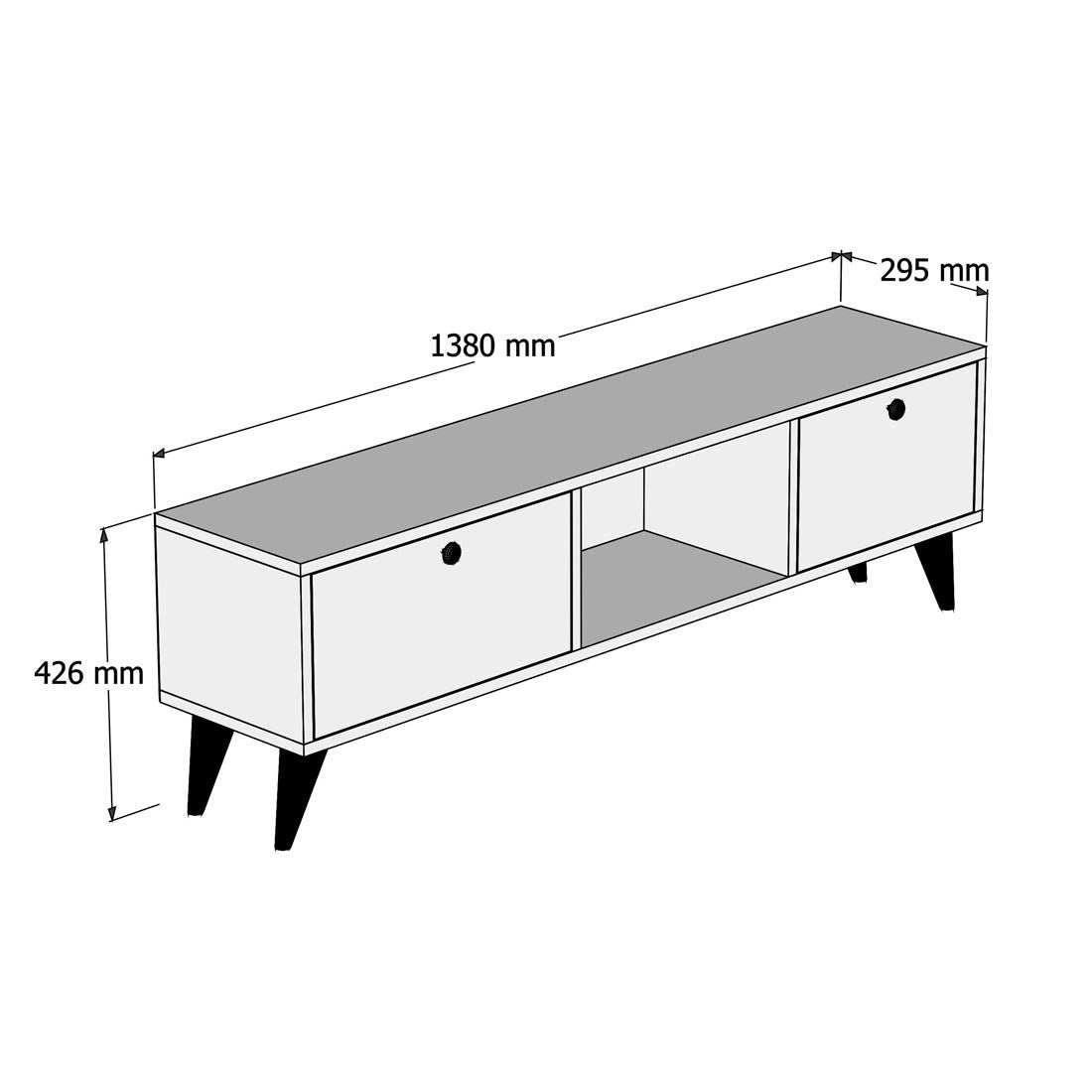 TV Furniture - TV Furniture Serenat Walnut Black Melamine 138x42.6x29.5 cm - Dimehouse