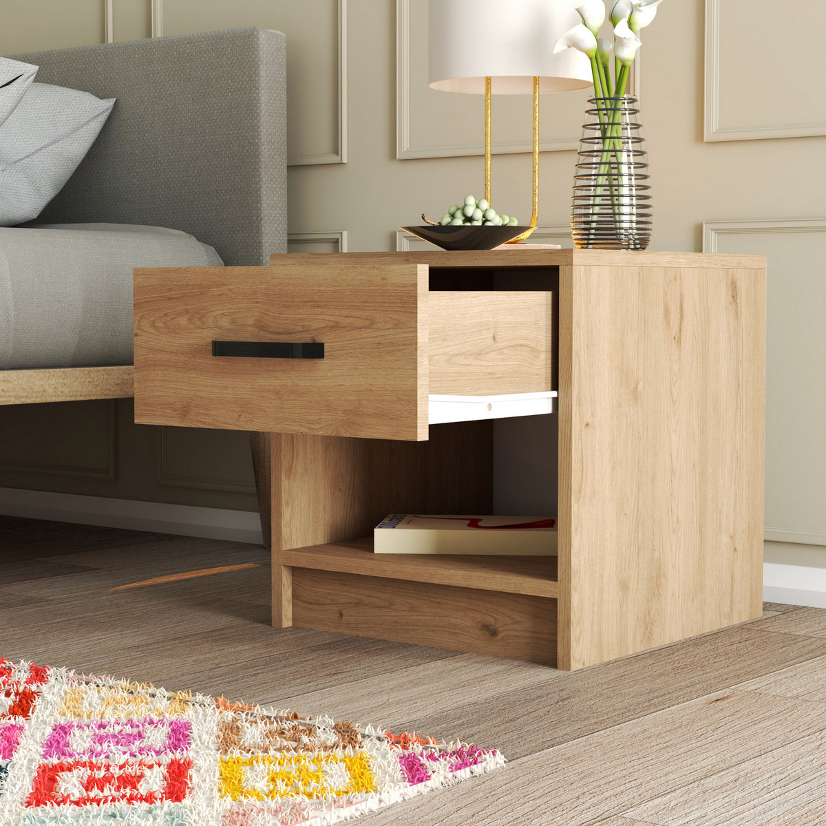 Bedside tables - Bedside table Grande Oak Melamine 52x46.8x45 cm - Dimehouse