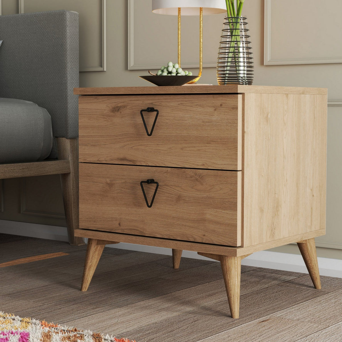 Bedside tables - Bedside table Versa Oak Melamine 52x55.1x45 cm - Dimehouse