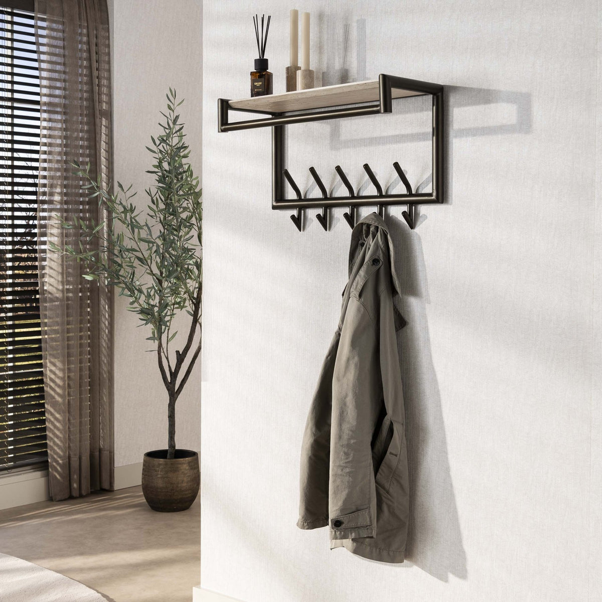 Coat racks - Wall coat rack Aria 2x5 hooks Travertine Melamine Bronze colored - Dimehouse