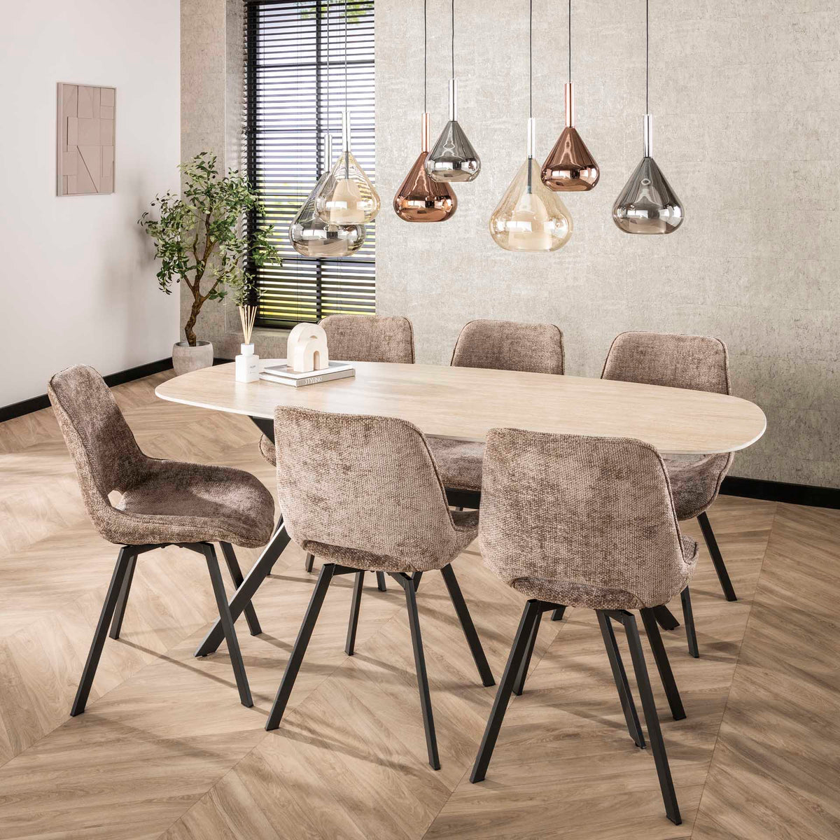 Dining room chairs - Set of 4 dining room chairs Riviera Rich champagne swivel - Dimehouse