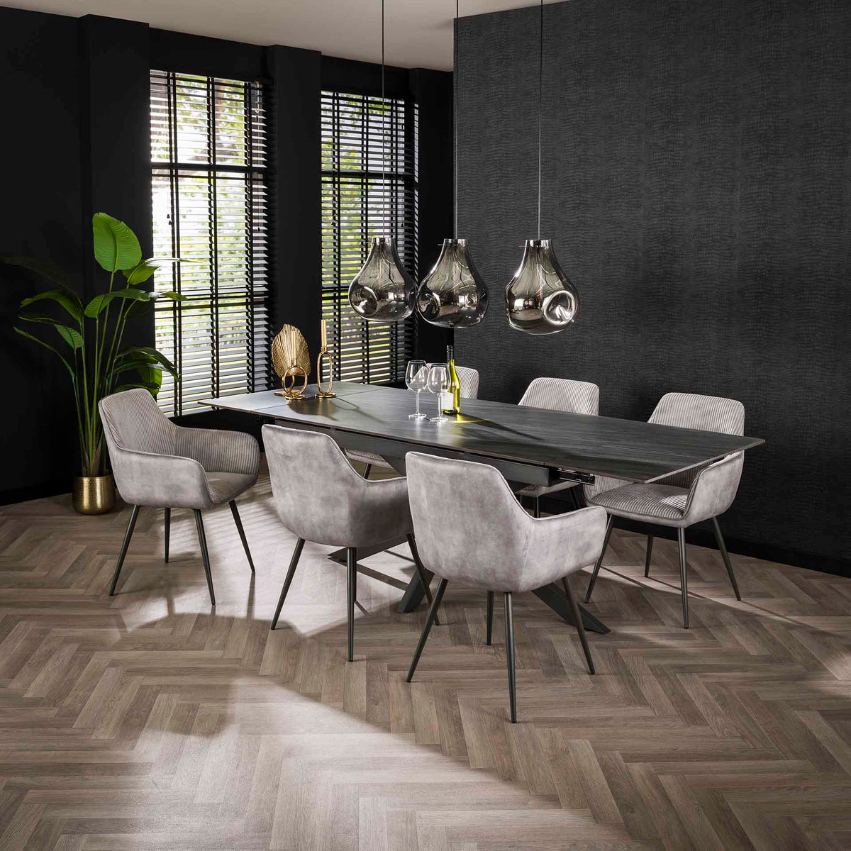 Dining room chairs - Dining room chair Rivo Rib Rock Silver Rib Fabric Seat - Dimehouse