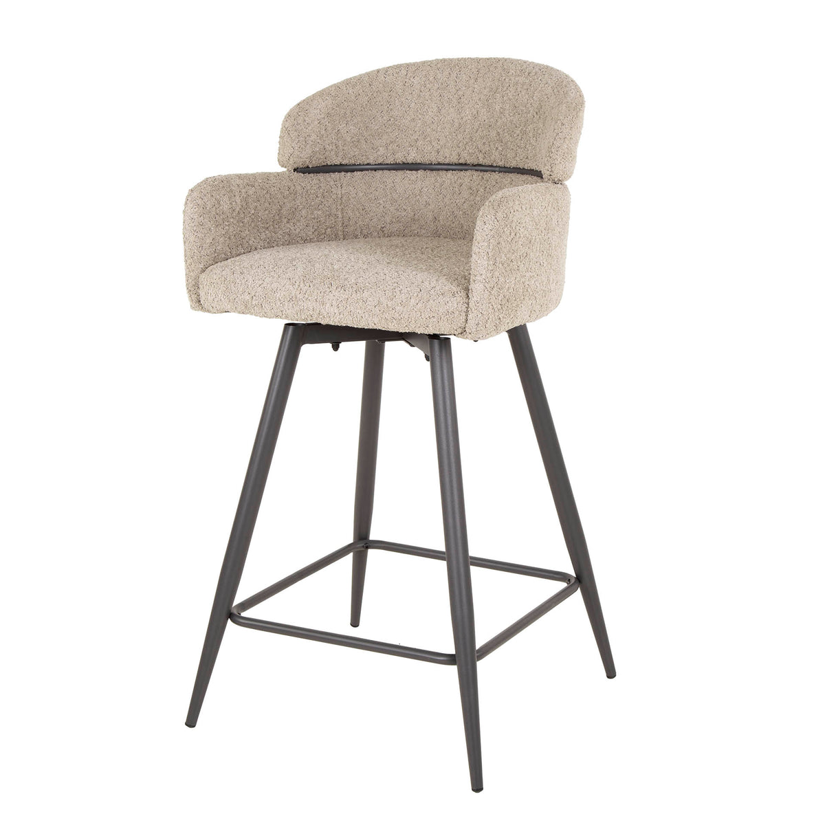 Bar stools - Set of 2 bar stools Sienna Bouclé sand round back swivel - Dimehouse