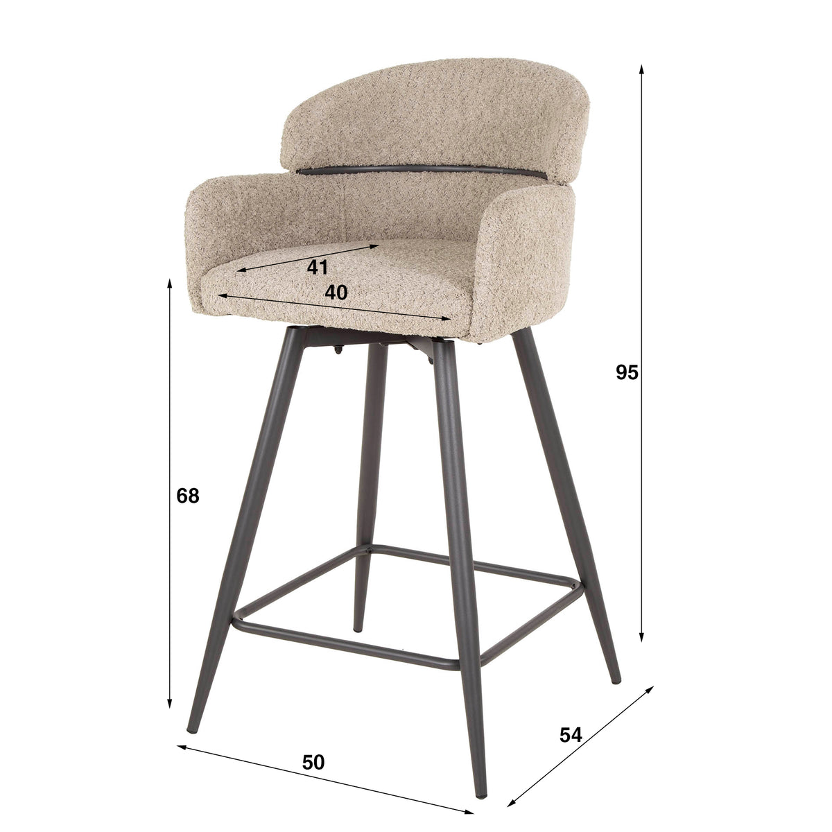 Bar stools - Set of 2 bar stools Sienna Bouclé sand round back swivel - Dimehouse