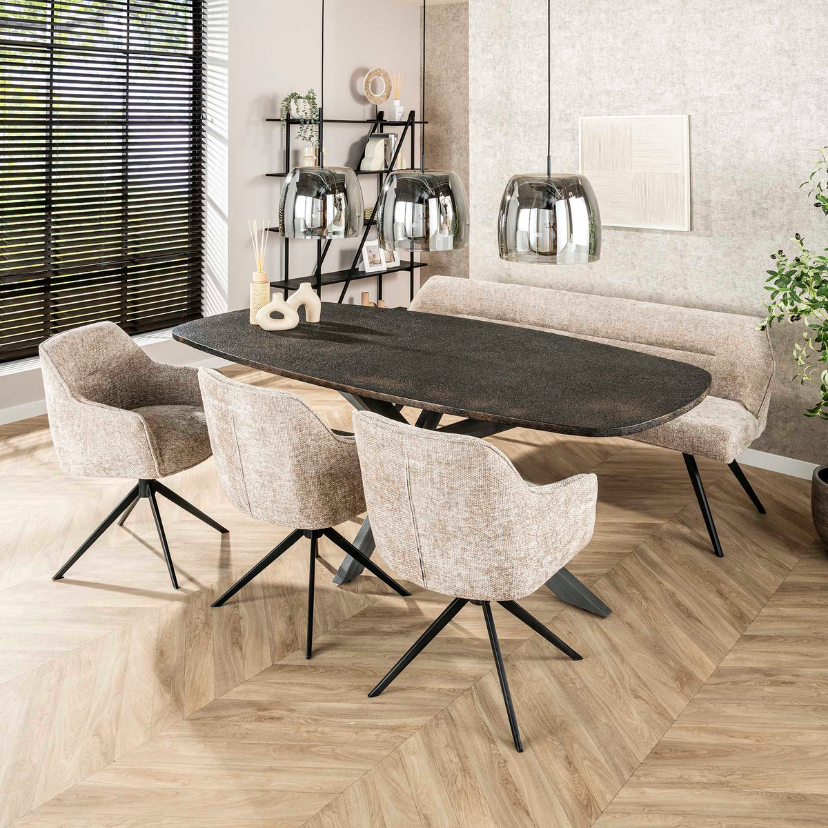 Dining room chairs - Dining room chair Chia Rich Fabric Sand Rotatable - Dimehouse