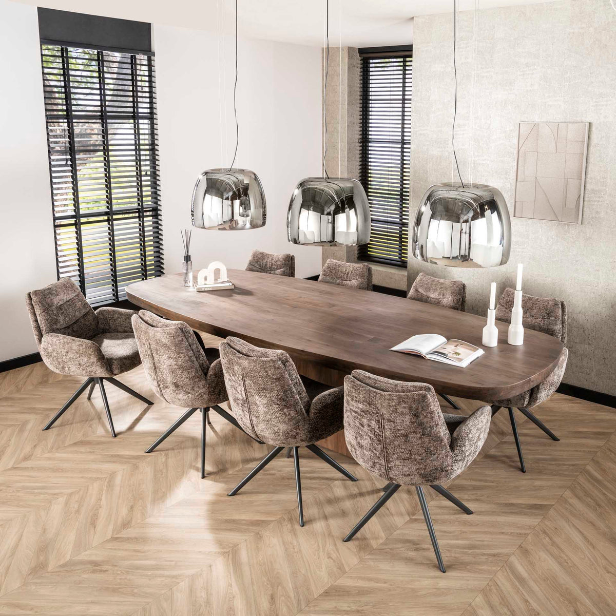 Dining room chairs - Set of 2 Dining room chairs Elite Taupe Chenille Fabric Rich Rotatable - Dimehouse