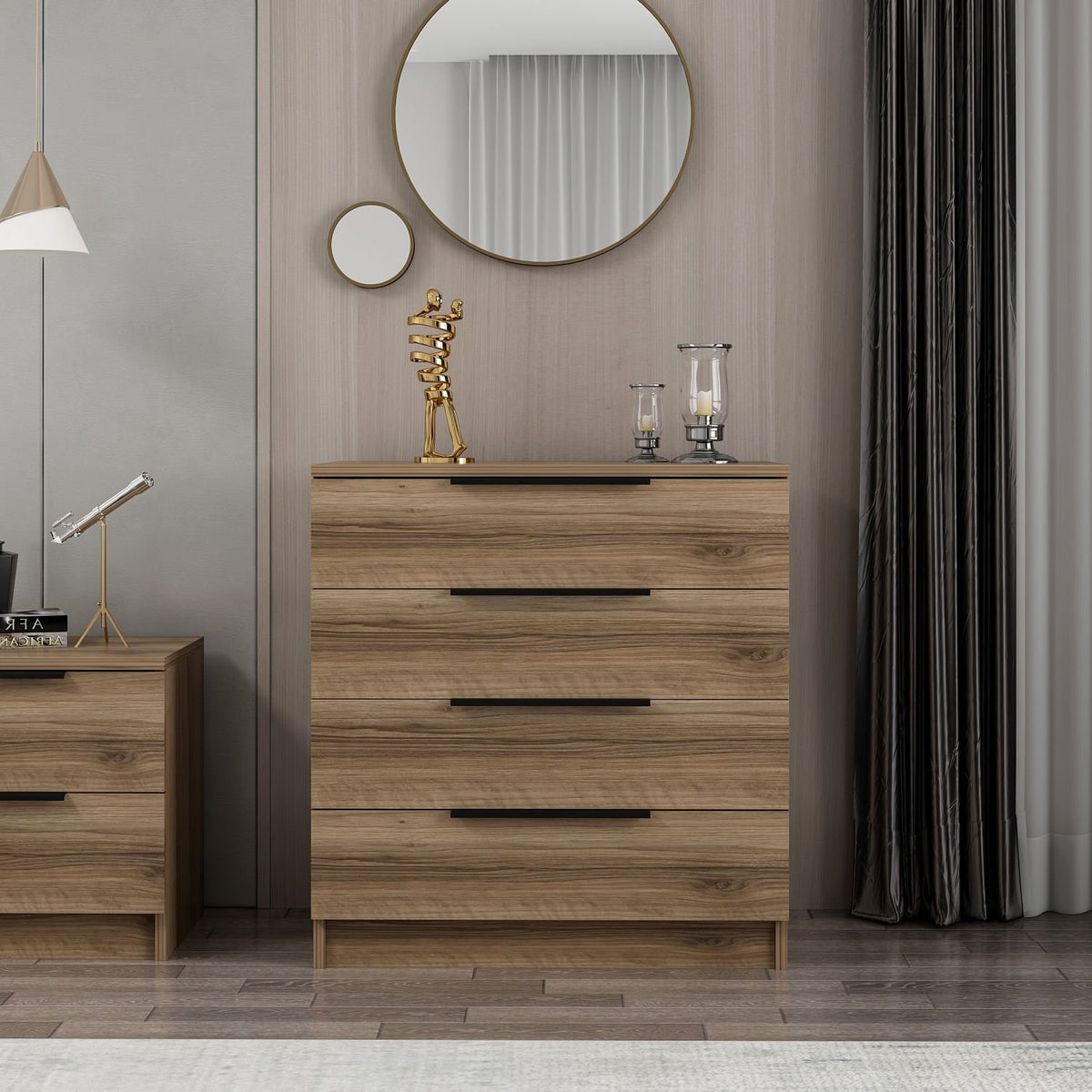 Chests of drawers - Chest of drawers Kala Plus Walnut Melamine 73x77x42 cm - Dimehouse
