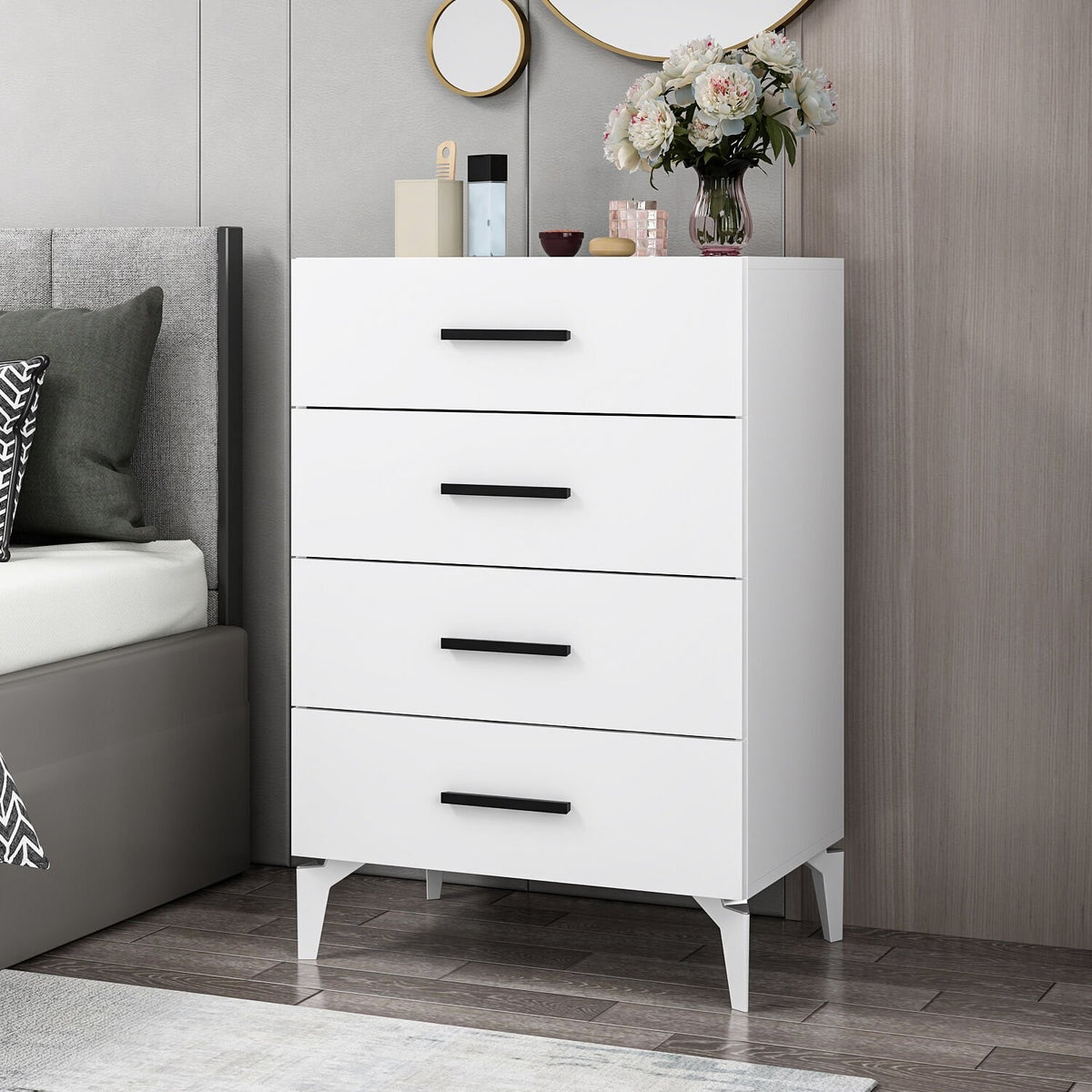 Chests of drawers - Chest of drawers Bare White Melamine 72x106x47 cm - Dimehouse