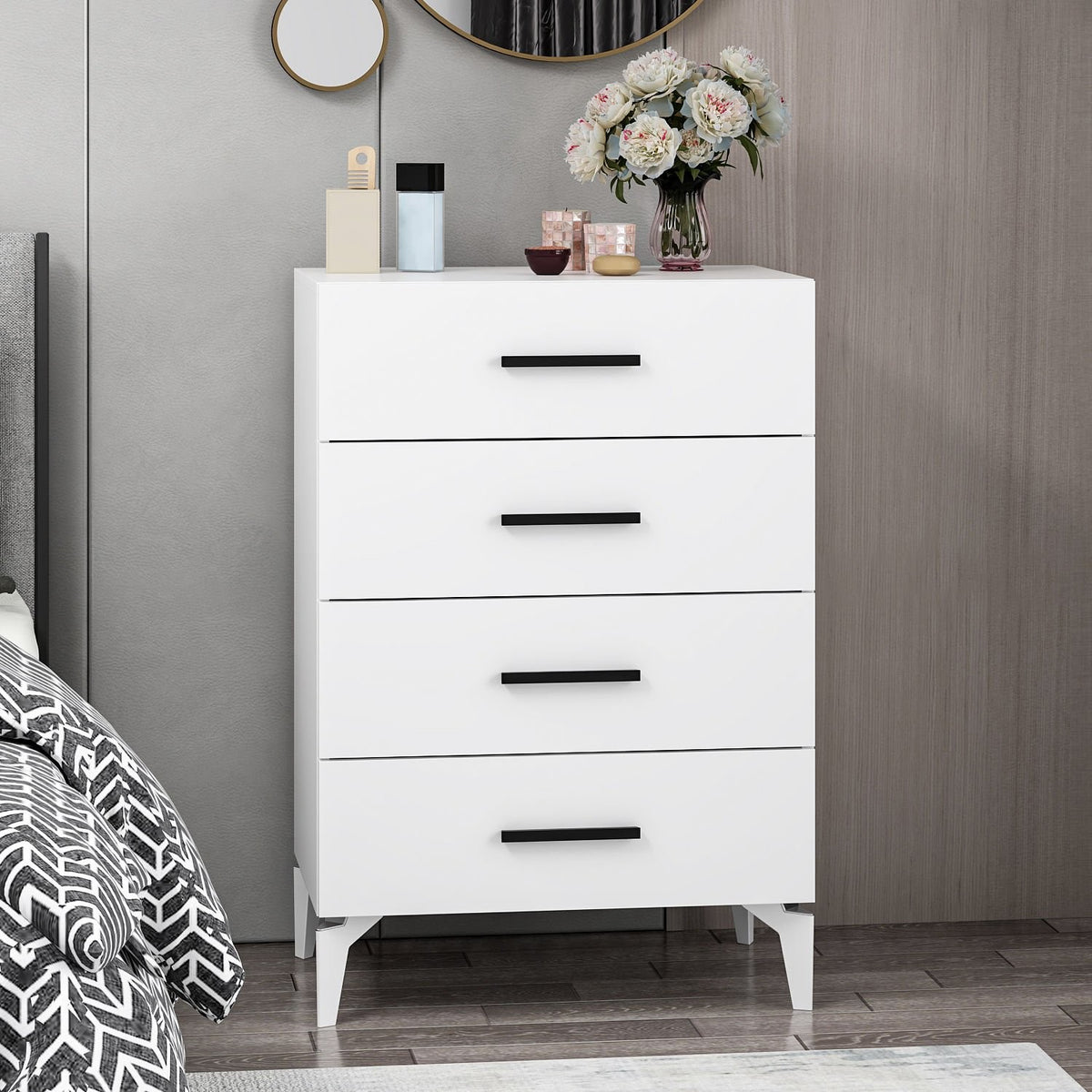Chests of drawers - Chest of drawers Bare White Melamine 72x106x47 cm - Dimehouse