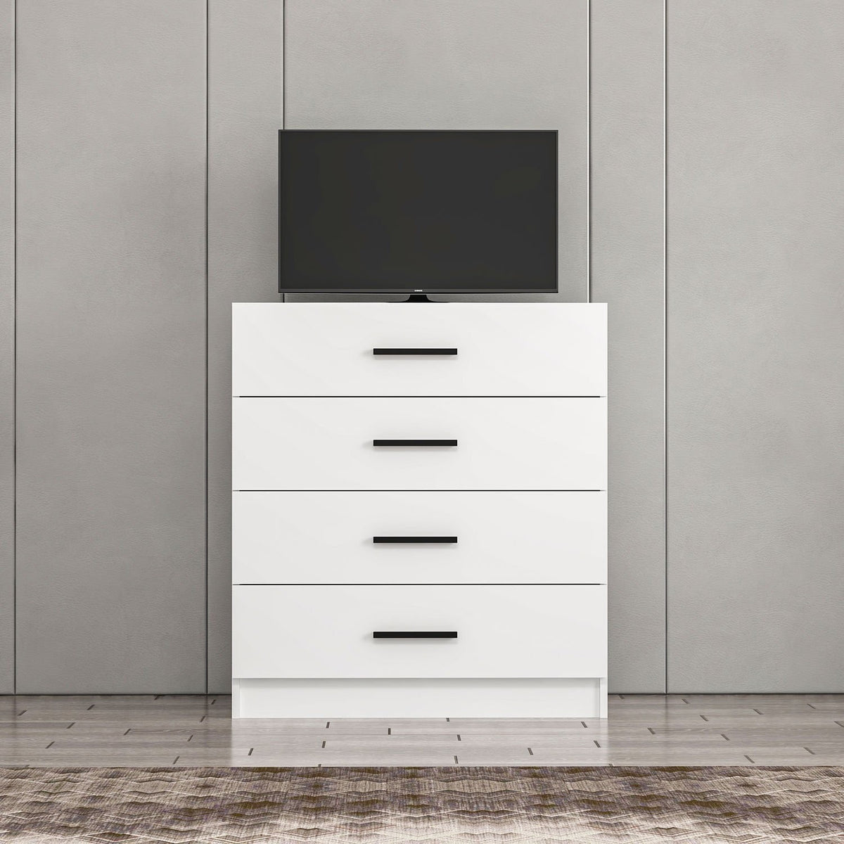 Chests of drawers - Chest of drawers Bare TV White Melamine 90x100x47 cm - Dimehouse