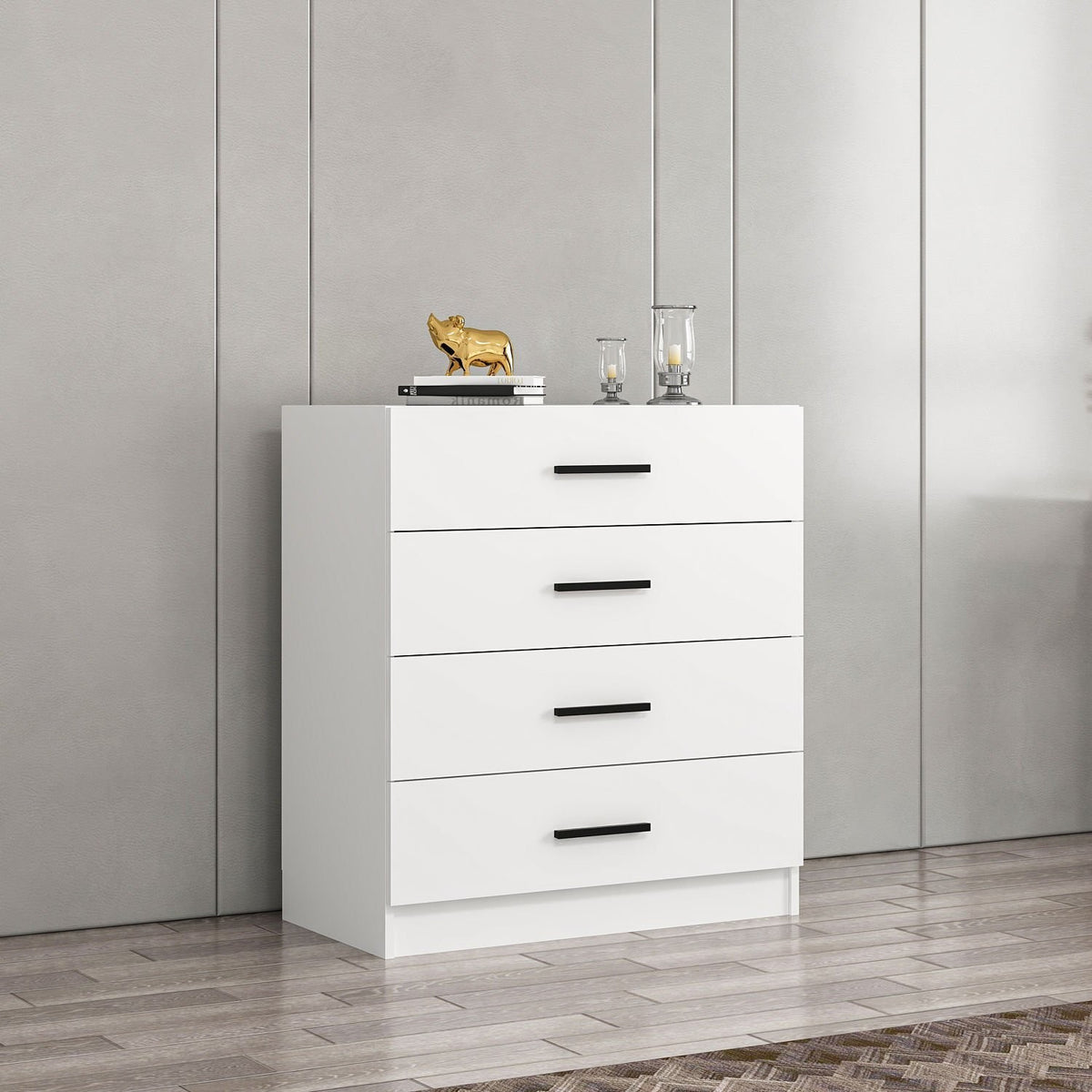 Chests of drawers - Chest of drawers Bare TV White Melamine 90x100x47 cm - Dimehouse