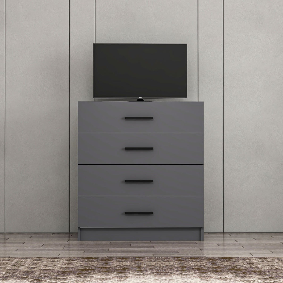 Chests of drawers - Chest of drawers Kale TV Anthracite Melamine 90x100x47 cm - Dimehouse