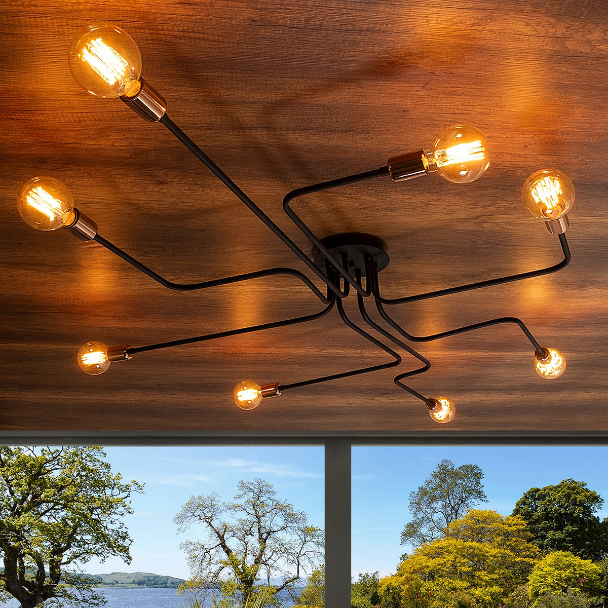Hanging lamps - Hanging lamp 8 - lights XL Black Metal Striker - Dimehouse